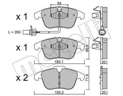 Колодки гальмівні (передние) Audi A4 07-18/Audi A5 07-/Audi Q5 12-17 (+датчик) Metelli 22-0675-2 (фото 1)