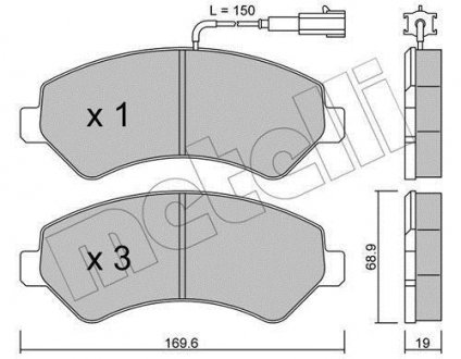 Колодки гальмівні (передние) Citroen Jumper/Fiat Ducato/Peugeot Boxer 06- R16 (+датчик) Metelli 22-0709-0 (фото 1)