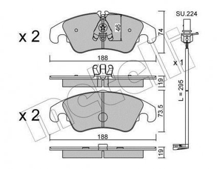 Колодки гальмівні (передние) Audi A6/A7/Q5 08-(з датчиком) Metelli 22-0775-4K (фото 1)