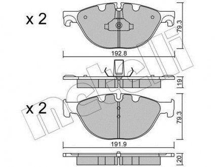 Колодки гальмівні (передние) BMW 5 (F07/F10/F11) 09-17/6 (F06/F13) 11-18/7 (F01/F02/F03/F04) 08-15 Metelli 22-0830-0 (фото 1)