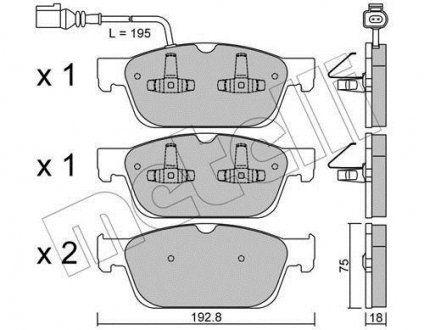 Колодки гальмівні (передні) VW T5 03-15/T6 15- (Ate - Teves)/(з датчиком) Metelli 22-0831-0 (фото 1)