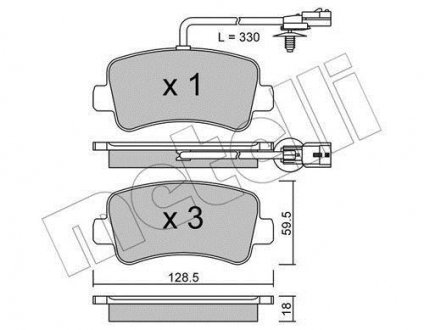 Колодки гальмівні (задні) Renault Master III/Opel Movano B/Nissan NV400 10- (+датчик)(однокатковий) Metelli 22-0899-0 (фото 1)