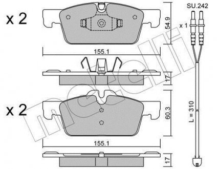 Колодки гальмівні (передние) Peugeot 508 I 10-18 (+датчик) Metelli 22-0916-0K (фото 1)