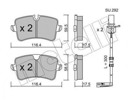 Колодки гальмівні (задние) Audi A8 09-(з датчиками) Metelli 22-0955-1K (фото 1)