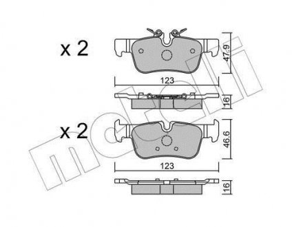 Колодки гальмівні (задние) BMW 1 (F52/F40)/X2 (F39) 17-/2 (F44-F46)/i3 (I01) 13-/X1 (F48)/Mini 14- Metelli 22-1038-0 (фото 1)