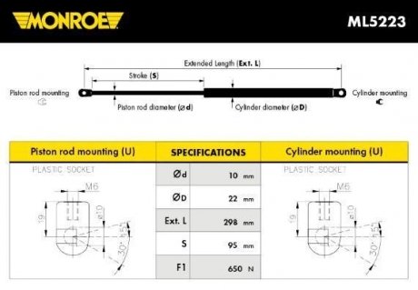 Амортизатор багажника AUDI A4, A6 (вир-во) MONROE ML5223 (фото 1)