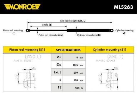 Амортизатор багажника MONROE ML5263 (фото 1)