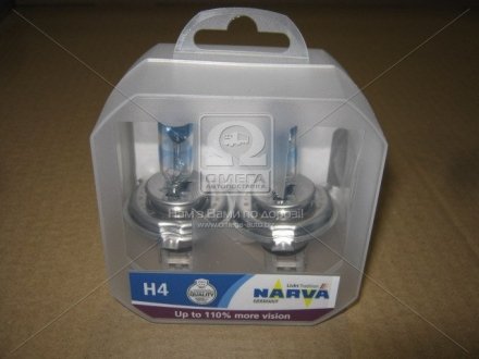 Лампа розжарювання SET H4 12V 60/55 W P43t RANGE POWER +110 (к-т 2шт) (вир-во) NARVA 48061S2 (фото 1)