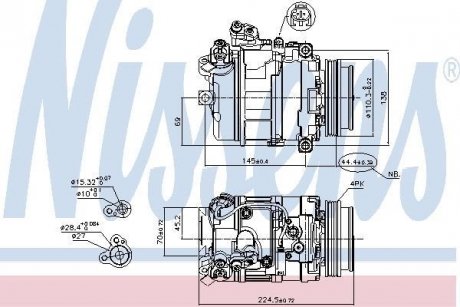 Компресор кондиціонера BMW 5 SERIES E60 545i 03- NISSENS 89199 (фото 1)