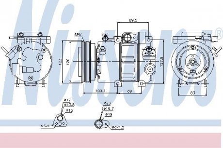 Компрессор кондиціонера Hyundai Grandeur/Kia Optima/magentis 05-/Sonata 04- NISSENS 89278 (фото 1)