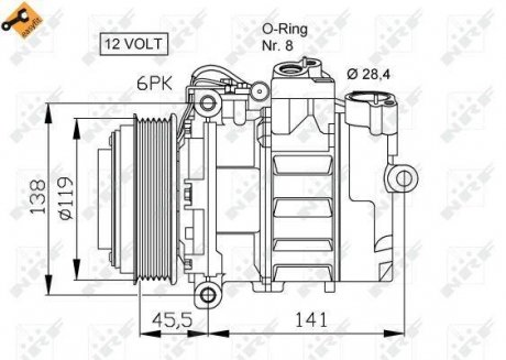 Компресор кондиціонера MB Sprinter CDI -06 (d=119mm) NRF 32053 (фото 1)