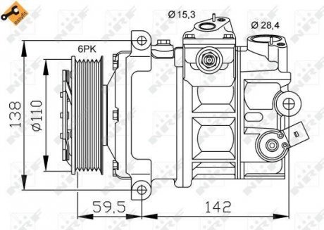 Компресор кондиціонера VW Caddy III/IV 1.6-2.0 TDI 03-/Crafter 2.5TDI 06-13/T6 2.0 TDI 15- NRF 32147 (фото 1)