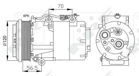 Компрессор кондиціонера Ford C-Max/Kuga/Volvo C30/C70/S40/V50 2.0D 03-12 NRF 32250 (фото 1)