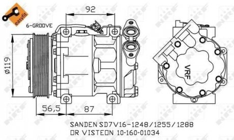 Компрессор кондиціонера Ford Focus/C-Max 1.6TDCi 03-12/Mazda 3 1.6DI 04-09 NRF 32271 (фото 1)