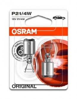 Лампа допоміжн. освітлення Р21/4W 12V 21/4W ВАZ15d (2 шт) blister (вир-во) OSRAM 722502B (фото 1)