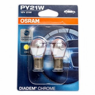 Лампа розжарювання PY21W 12V 21W BAU15s DIADEM Chrome (2шт blister) (вир-во) OSRAM 7507DC-02B (фото 1)