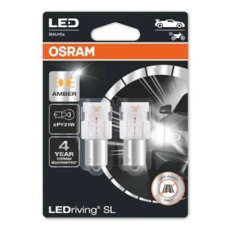 Лампа светодиодная PY21W LED 12V 1W BAU15S LEDriving SL (blister 2шт) (пр-во) OSRAM 7507DYP-02B (фото 1)