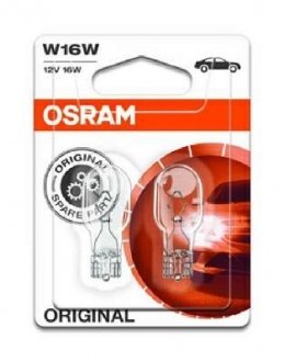 Лампа W16W; W16W 12V 16W W2,1X9,5D 2шт OSRAM 92102B (фото 1)