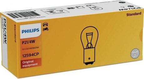 Лампа розжарювання P21/4W12V 21/4W BAZ15d (вир-во) PHILIPS 12594CP (фото 1)