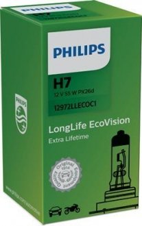 Лампа розжарювання H7 12V 55W PX26d LongerLife Ecovision (вир-во) PHILIPS 12972LLECOC1 (фото 1)