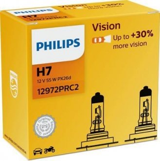 Лампа розжарювання H7 12V 55W PX26d Vision +30 (вир-во) PHILIPS 12972PRC2 (фото 1)