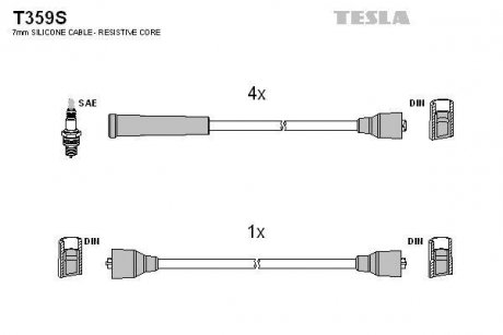 Провід свічкові 2121-21213 карб (+ провід котушки) (силікон) TESLA T359S (фото 1)