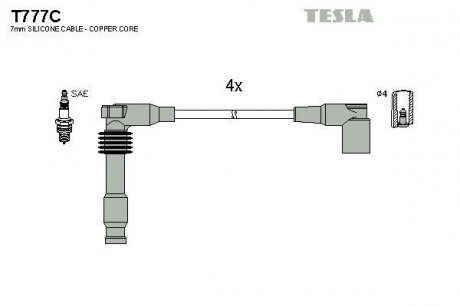 Провода свечные Лачетти 1,8 (силікон) с медной жилой TESLA T777C (фото 1)