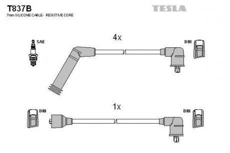 Комплект кабелiв запалювання TESLA T837B (фото 1)