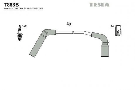 Провода свечные Матиз 1,0/Авео 1,2 (силикон) TESLA T888B (фото 1)