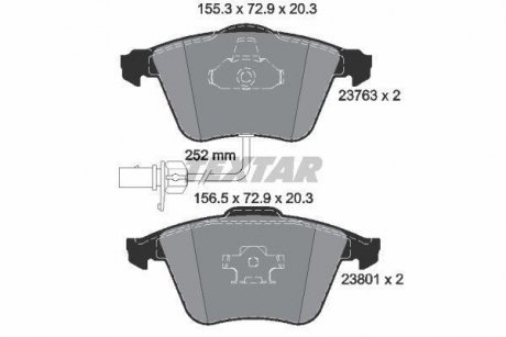 Колодки гальмівні (передні) Audi A4/A6/A8 02-11 (Ate-Teves) (з датчиками/ L=252mm) Q+ TEXTAR 2376302 (фото 1)