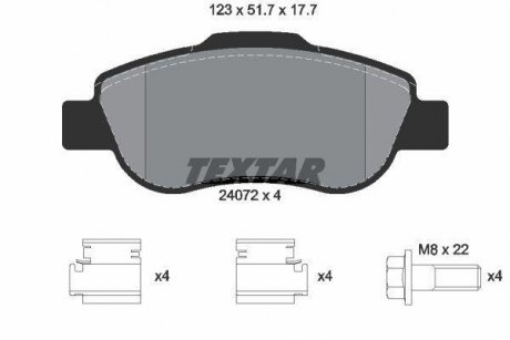 КОЛОДКИ ПЕРЕДН FIAT PANDA 1.2 4X4 10.04-, 1.3 D MULTIJET 09.03- TEXTAR 2407201 (фото 1)