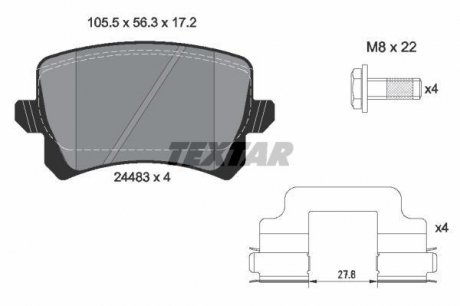 Колодки гальмівні (задние) VW Passat B6-B8 05-16/ CC B6-B7 08-16 (Lucas) Q+ TEXTAR 2448302 (фото 1)