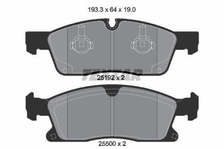 Колодки гальмівні (передние) MB GLE/GL/GLS-class (W166/X166) 11- 19 (Teves) Q+ (193.3x64x19) TEXTAR 2519201 (фото 1)