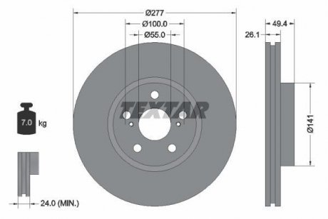 Диск гальмівний (передній) Totota Avensis 03-08 (277x26) PRO TEXTAR 92135503 (фото 1)