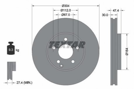 Диск гальмівний (передній) MB E-class (W211/S211) 03-09 (304x30) (з покриттям) (вентил.) PRO+ TEXTAR 92152105 (фото 1)