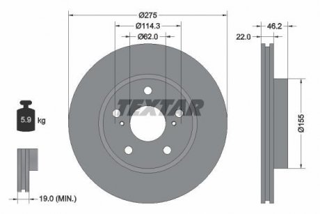 Диск гальмівний (передній) Toyota Auris 07-12/ Corolla 07- (275x22) PRO TEXTAR 92163803 (фото 1)