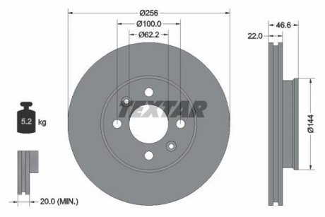 Диск гальмівний (передній) Hyundai Accent III 05-/Kia Rio II 05-12 (256x22) PRO TEXTAR 92164703 (фото 1)