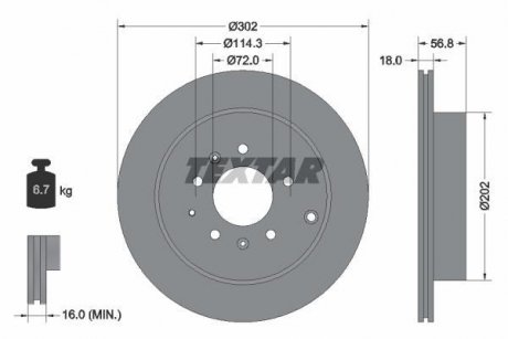 Диск гальмівний (задній) Mazda CX-7 06-14 (302x18) PRO TEXTAR 92180903 (фото 1)