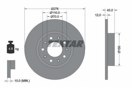 Диск гальмівний (задній) Fiat 500X/Jeep Compass/Renegade 05- (278x12) PRO TEXTAR 92221003 (фото 1)