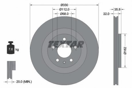 Диск гальмівний (задній) Audi A6/A7 Sportback 10- (330x22) PRO+ TEXTAR 92238305 (фото 1)