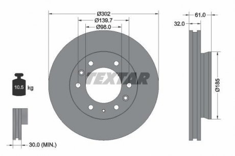 Диск гальмівний (передній) Ford Ranger 2.2 TDCi 11- (302x32) PRO TEXTAR 92253403 (фото 1)