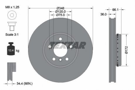 Диск гальмівний (передній) BMW 5 (F10/F11)/6 (F12/F13)/7 (F01-F04) 09- (348x36) (L) PRO+ TEXTAR 92253725 (фото 1)