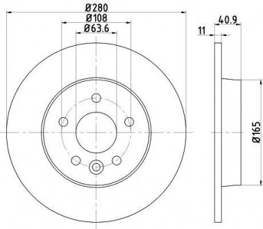 Диск гальмівний (задній) Ford C-max/Focus II/Volvo C30/C70/S40/V50 04-12/V40 12-(280x10.9) PRO TEXTAR 92255603 (фото 1)