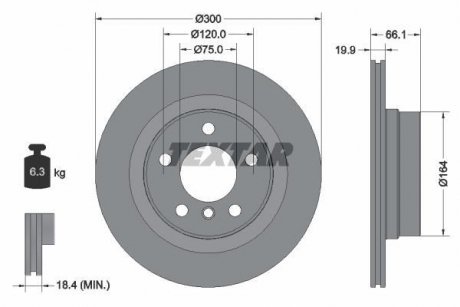 Диск гальмівний (задній) BMW 1 (F20/F21)/ 3 (F30/F31)/ 4 (F32/F36) 11- (300x19.9) PRO TEXTAR 92257203 (фото 1)