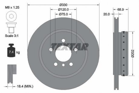 Диск гальмівний (задній) BMW 5 (F10/F11) 09- (330x20) PRO+ TEXTAR 92265925 (фото 1)