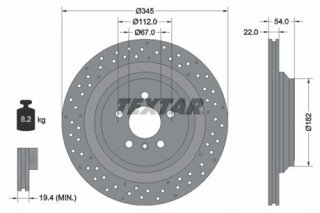 Диск гальмівний (задній) MB V-class (W166) 11-15/GLE (X166) 12-19 (345x22) PRO TEXTAR 92283703 (фото 1)