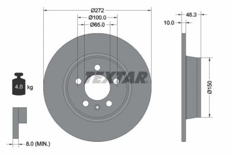 Диск гальмівний (задній) Audi A1 1.0-1.8 14-18 (272x10) TEXTAR 92292003 (фото 1)