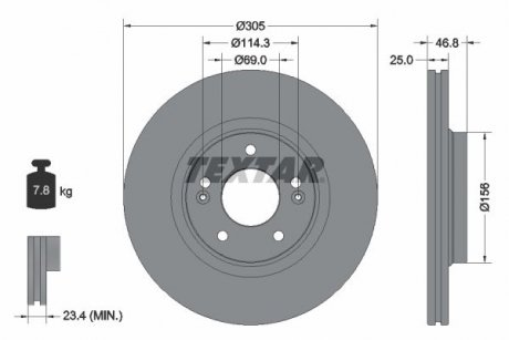 Диск гальмівний (передній) Hyundai Tucson/ I30/ Kia Ceed/Sportage 15- (305x25) (замінено на 92292205) TEXTAR 92292203 (фото 1)