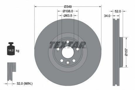 Диск гальмівний (передній) Land Rover Discovery/Range Rover Evoque 14- (349x34) PRO+ TEXTAR 92301805 (фото 1)