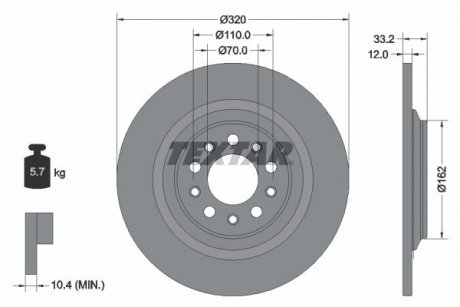 Диск гальмівний (задній) Jeep Cherokee 2.0-3.2 13- (320x12) PRO TEXTAR 92304103 (фото 1)